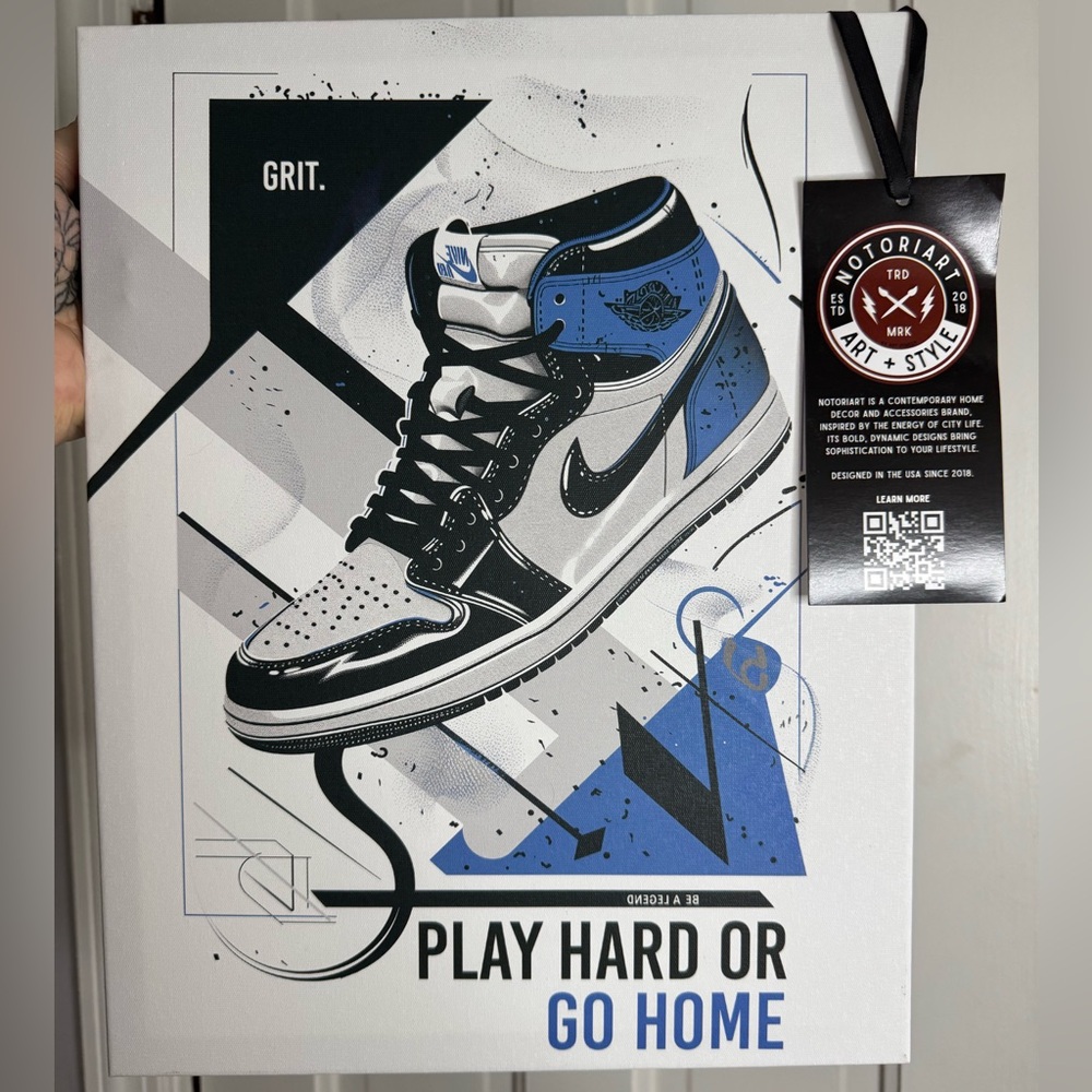 Nike Air Jordan 1 Black and Blue on canvas picture art NWT